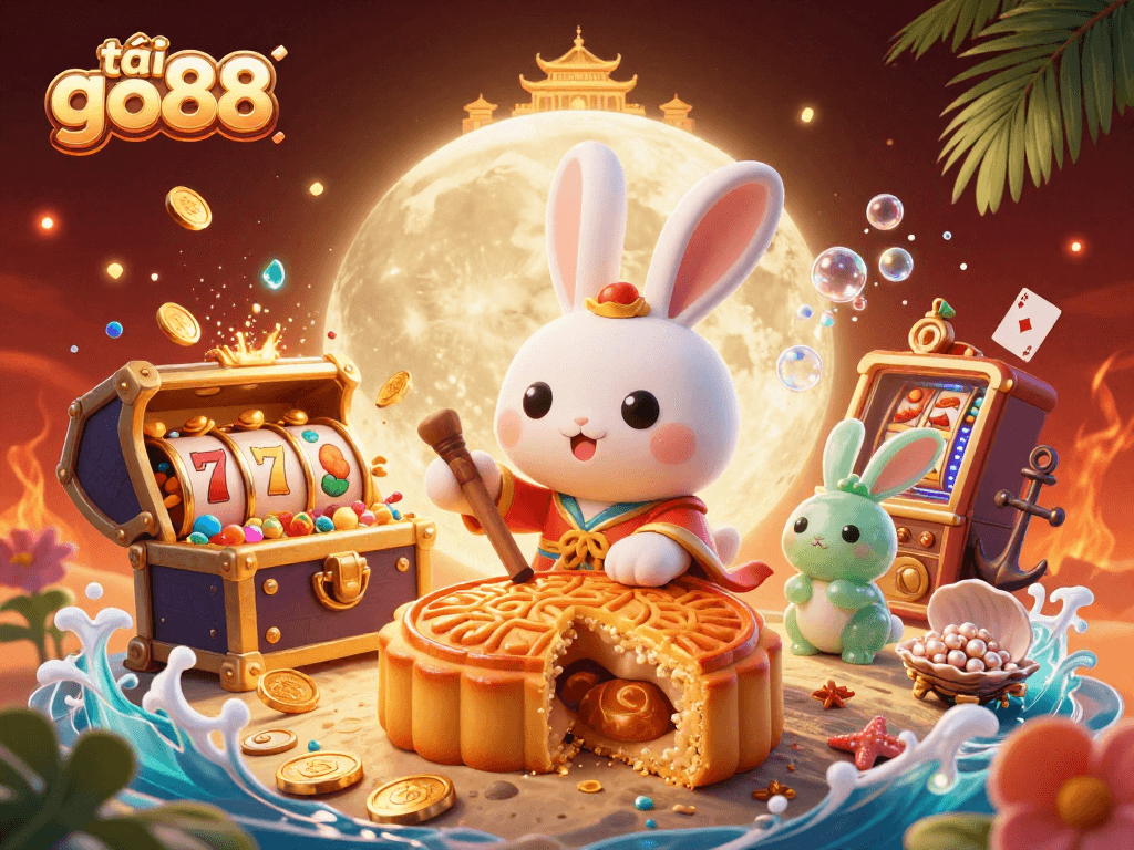Engage in exciting gameplay with tải go88 as the moon rabbit reveals poker chips.