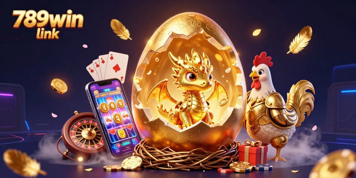Engage with thrilling gameplay at 789win link, showcasing a golden dragon, poker chips, and slot games.