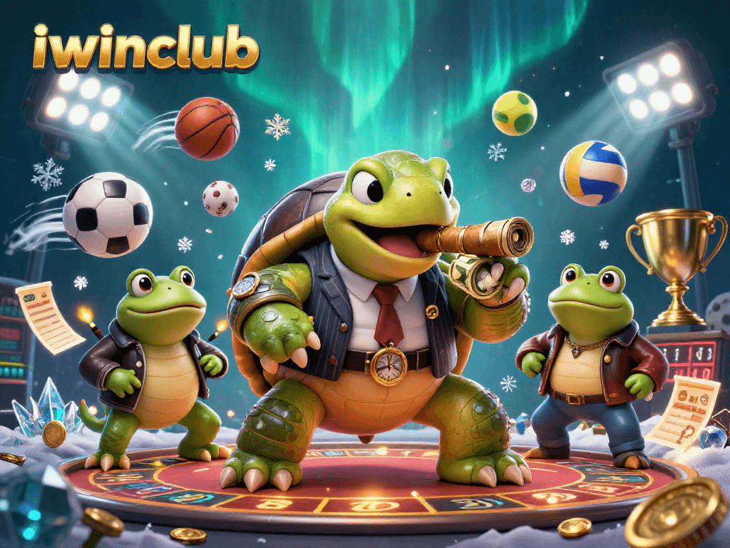 Join the excitement with iwinclub, where a mobster turtle leads two bullfrog enforcers in a vibrant casino atmosphere.
