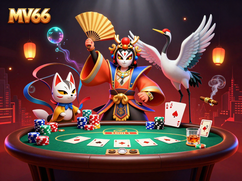 Engage with thrilling MV66 casino adventures featuring dynamic poker action and vibrant characters.