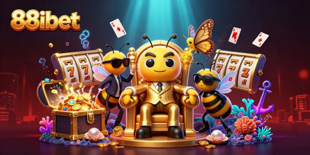 Engage in thrilling casino action with 88ibet, featuring a dynamic scene of a bumblebee mob boss in a vibrant setting.