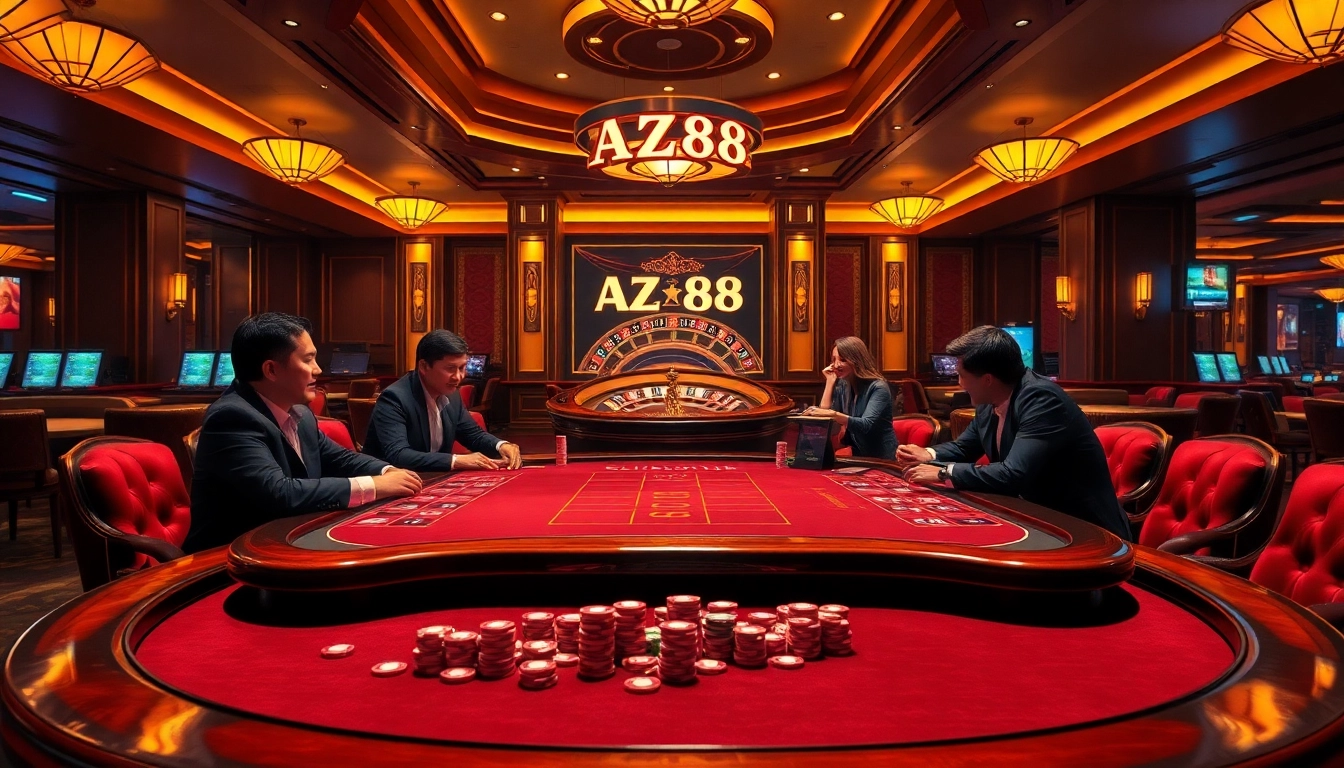 Participate in thrilling games at AZ88 with vibrant casino ambiance and luxurious decor.