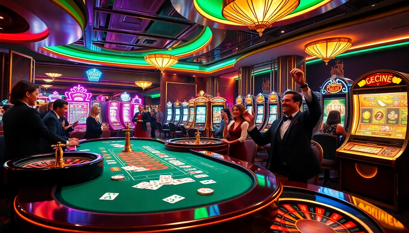Exciting scene of players enjoying their time at crypto online casinos with vibrant games and rich decor.