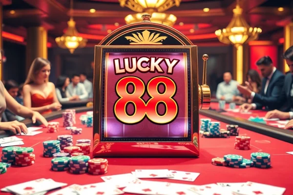 Engaging with the Lucky 88 slot machine in a vibrant casino atmosphere.