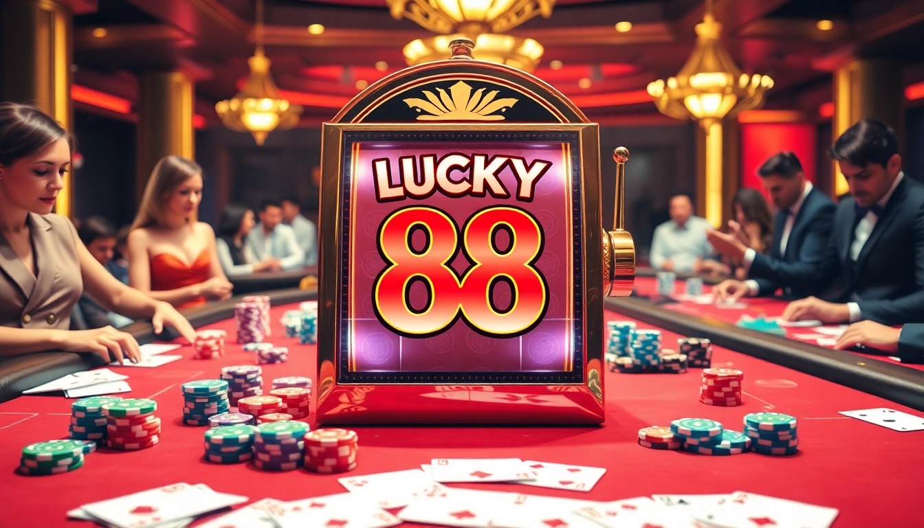 Engaging with the Lucky 88 slot machine in a vibrant casino atmosphere.
