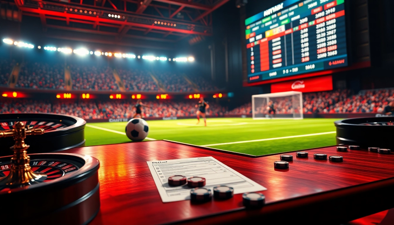 Betting on kèo bóng đá việt nam with poker chips and odds displayed in a luxurious casino atmosphere.