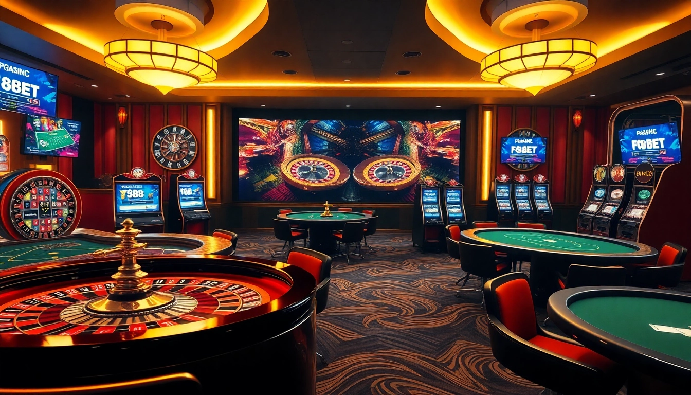 Exciting online gambling scene featuring f88bet casino games and vibrant atmosphere.