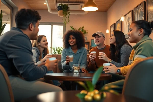 Crush on someone moments captured in a cozy café setting, highlighting friendly interactions.