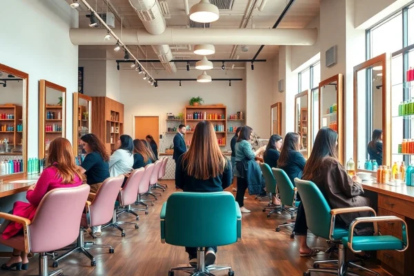 Relaxing atmosphere at Omnia Salon, a top hair salon in San Diego, with clients enjoying professional hair services.