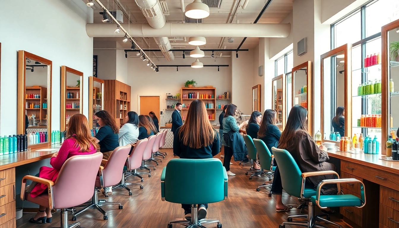 Relaxing atmosphere at Omnia Salon, a top hair salon in San Diego, with clients enjoying professional hair services.