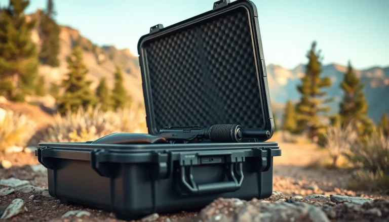 Check out the durable pelican gun case for sale, prominently showcasing a rifle inside.