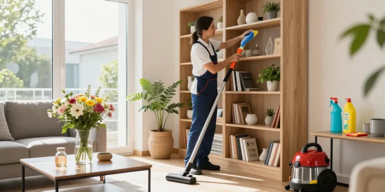 Professional cleaner showcasing high standards of cleanliness in a modern apartment with reinigungsfirma schweiz.